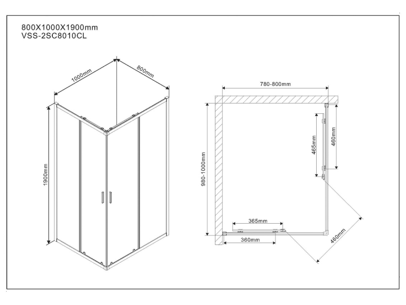 Купить Душевой уголок Vincea Scala 100 x 80 см, стекло прозрачное, профиль хром, VSS-2SC8010CL