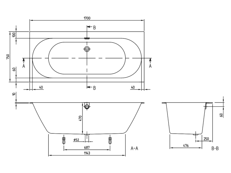 Купить Ванна квариловая Villeroy&Boch Oberon 2.0 170 x 75 см UBQ170OBR2DV-01