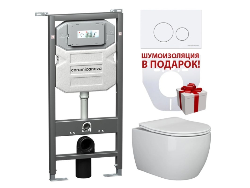 Купить Инсталляция Ceramica Nova Envision с унитазом Ceramica Nova Play Rimless CN3001, крышка микролифт, клавиша Round белый матовый, CN3001_1001W_1000