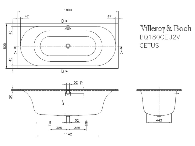 Купить Ванна квариловая Villeroy&Boch CETUS UBQ180CEU2V-01, 180 х 80 см, alpin