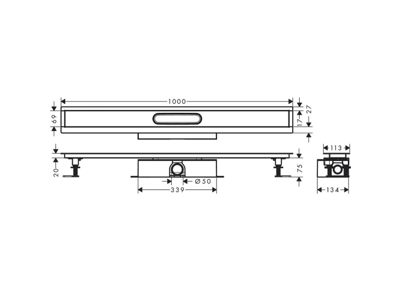 Купить Дренажный канал Hansgrohe uBox universal, 100 см, стандартный (не вровень с полом), 56026180