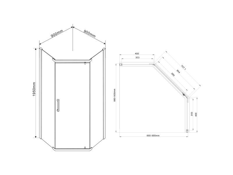 Купить Душевой уголок Vincea Stresa VSP-1S900CL, 90 x 90 см, пятиугольный, дверь распашная, стекло прозрачное, хром