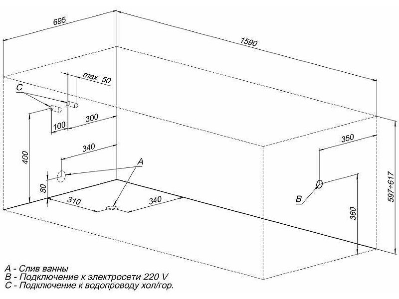 Купить Ванна акриловая Aquanet Roma 160 x 70 см, с каркасом, 00205505