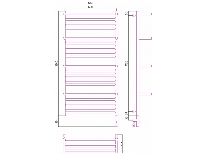 Купить Полотенцесушитель электрический Сунержа Богема 3.0 1200 x 600 с 4 полками, ширина 63.2 см, высота 132.4 см, без покрытия, L/R