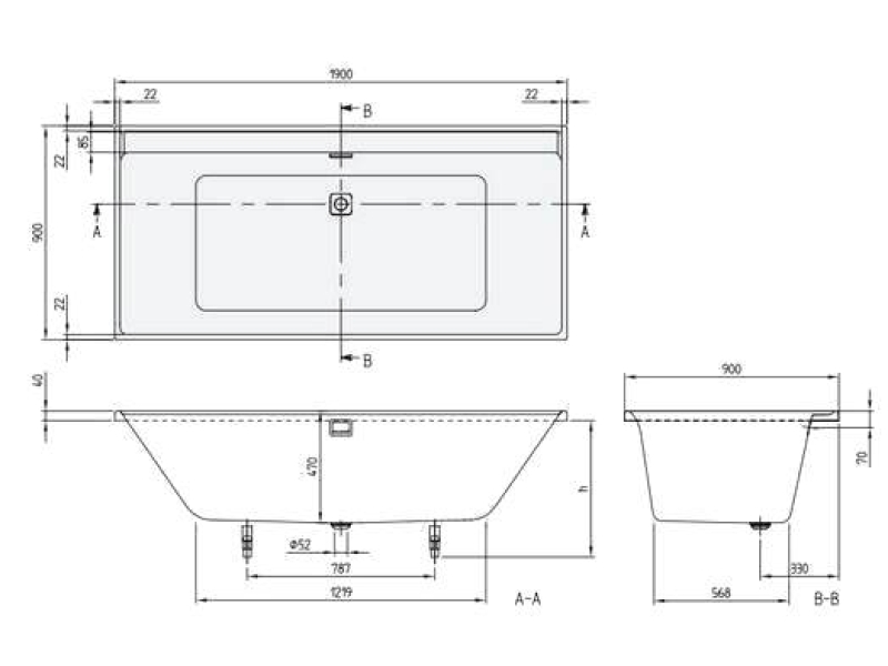 Купить Ванна Villeroy&Boch Collaro UBA199COR2DV-01, 190 x 90 см, белый alpin/Chrome