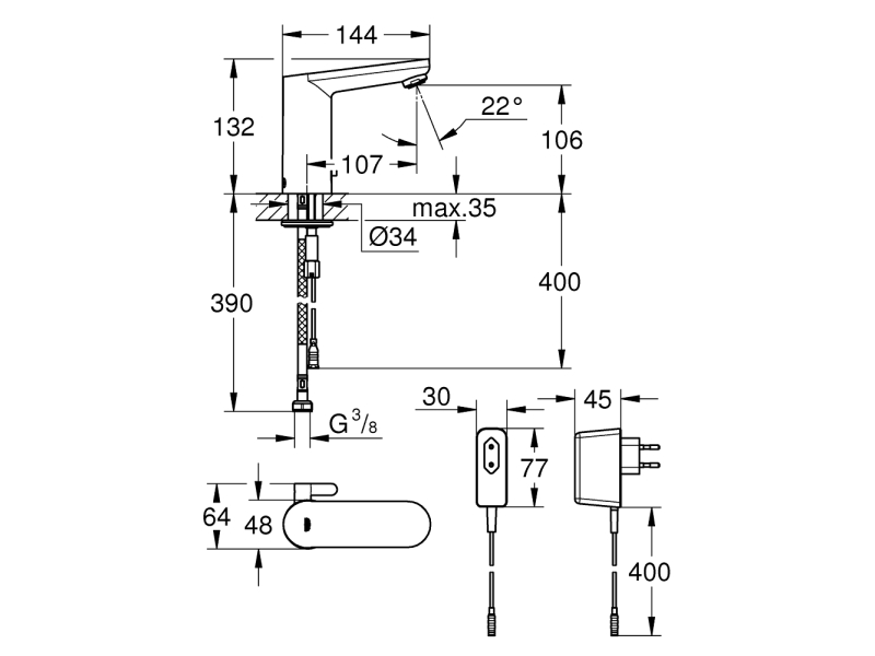 Купить Смеситель Grohe Eurosmart Cosmopolitan Е 36325001 для раковины, сенсорный