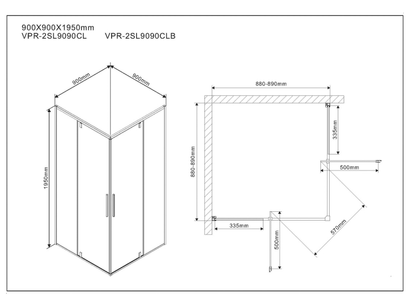 Купить Душевой уголок Vincea Slim 90 x 90 см, стекло прозрачное, профиль черный матовый, VPR-2SL9090CLB