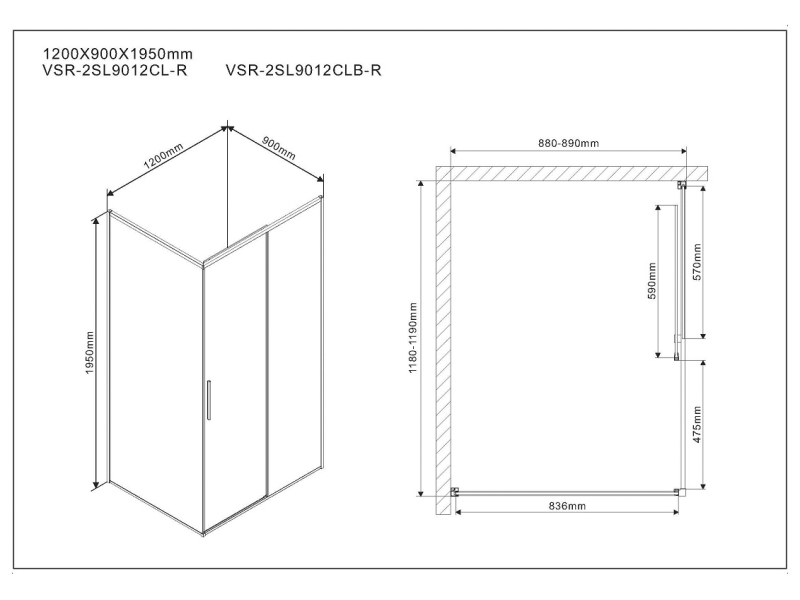 Купить Душевой уголок Vincea Slim 120 x 90 см, стекло прозрачное, профиль хром, VSR-2SL9012CL-L/R