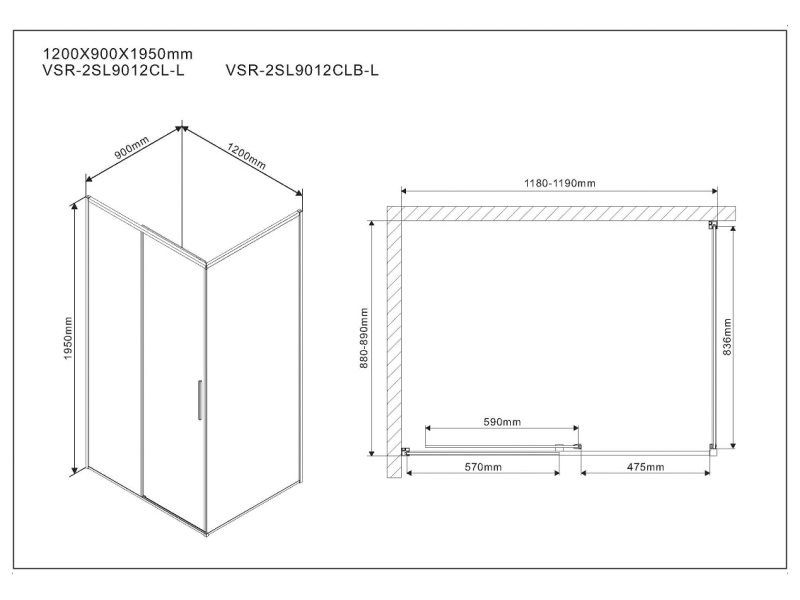 Купить Душевой уголок Vincea Slim 120 x 90 см, стекло прозрачное, профиль хром, VSR-2SL9012CL-L/R