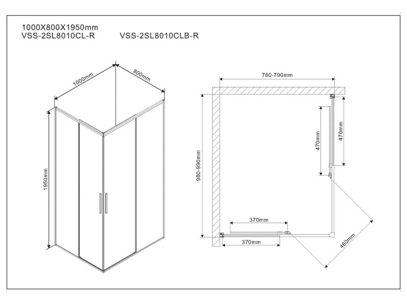 Купить Душевой уголок Vincea Slim 100 x 80 см, стекло прозрачное, профиль хром, VSS-2SL8010CL-L/R