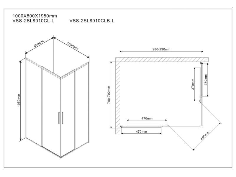 Купить Душевой уголок Vincea Slim 100 x 80 см, стекло прозрачное, профиль хром, VSS-2SL8010CL-L/R