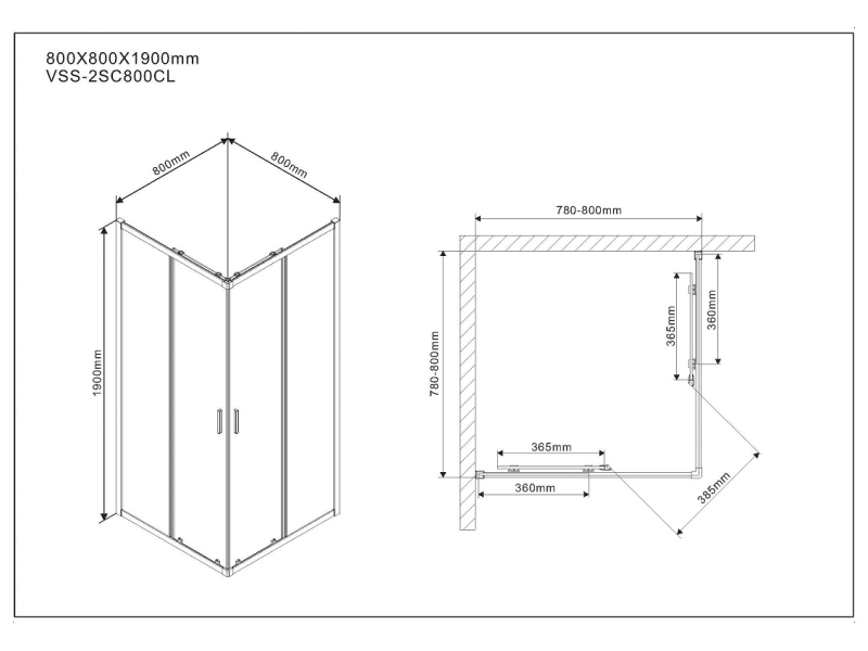 Купить Душевой уголок Vincea Scala 80 x 80 см, стекло прозрачное, профиль хром, VSS-2SC800CL