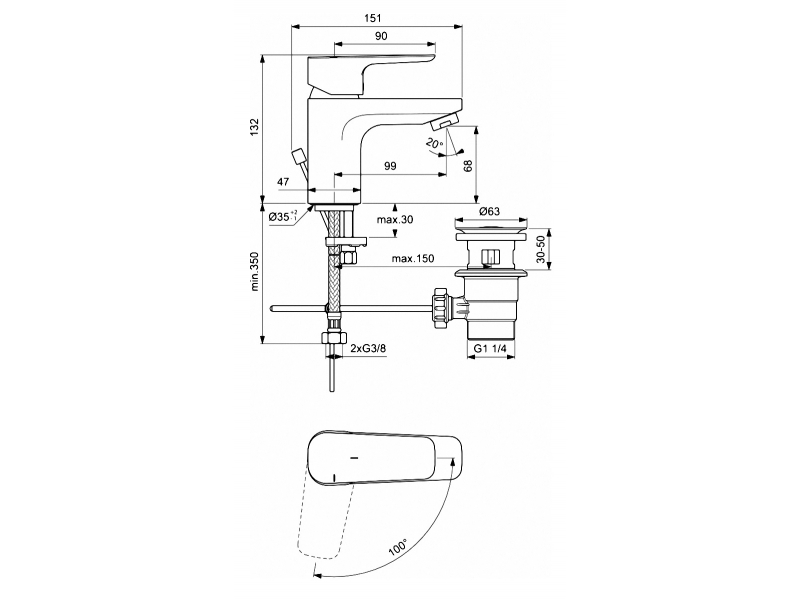 Купить Смеситель Ideal Standard Ceraplan III Slim Grande для раковины, хром, BC578AA