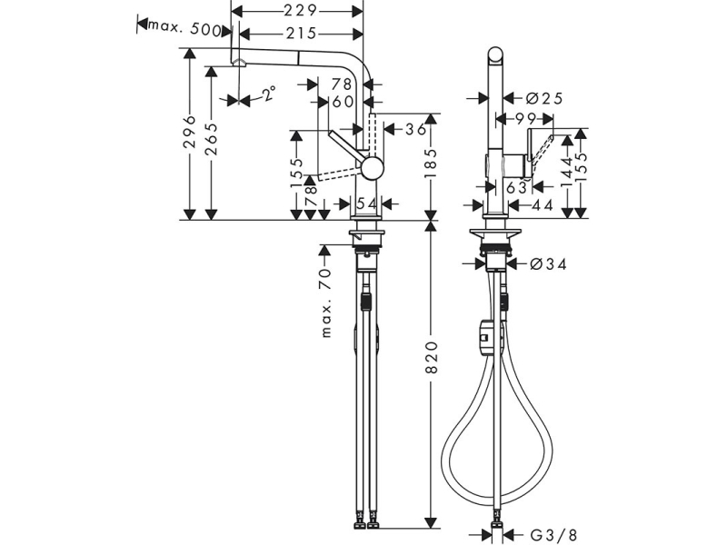 Купить Кухонный смеситель Hansgrohe Talis M54, с вытяжным изливом, хром, 72808000