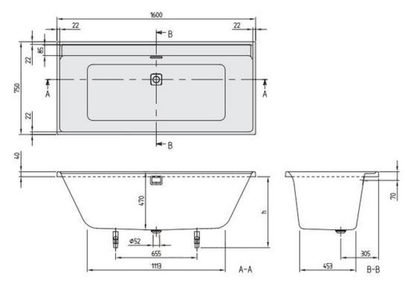 Купить Ванна Villeroy&Boch Collaro UBA160COR2DV-01, 160 x 75 см, белый alpin/chrome