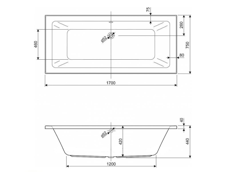 Купить Акриловая ванна Cezares PLANE-170-75-45-W37 170 х 75 см