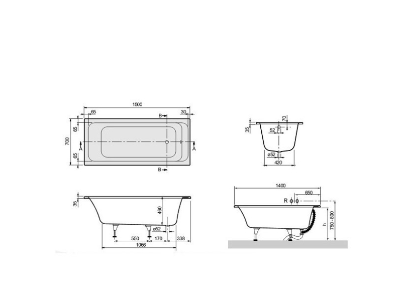 Купить Ванна акриловая Villeroy&Boch Architectura 150 x 70 см UBA157ARA2V-01