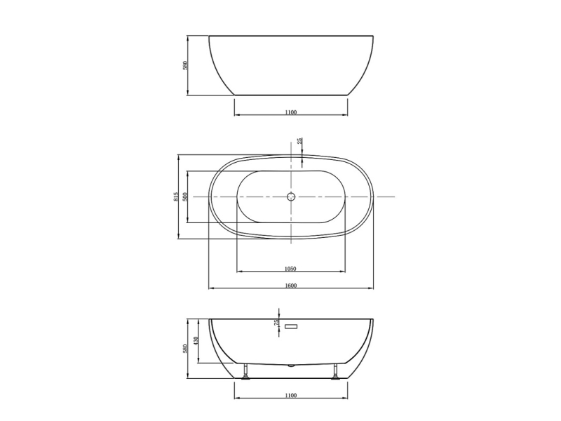 Купить Ванна акриловая Vincea VBT-408-1600, 160 x 81.5 см, слив-перелив в комплекте, белый