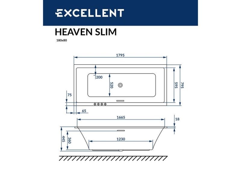 Купить Ванна акриловая Excellent Heaven Slim 180 x 80 см, белый, WAEX.HEV18WHS