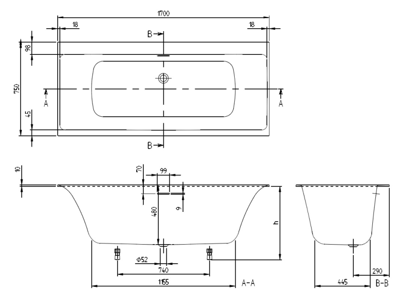 Купить Ванна акриловая Villeroy&Boch Subway 3.0, 170 x 75 см, белая, UBQ170SBW2DV-01