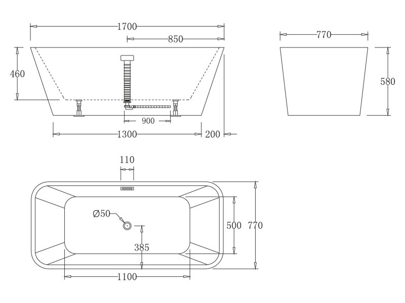 Купить Ванна акриловая BelBagno BB60-1700-800, 170 х 80 см