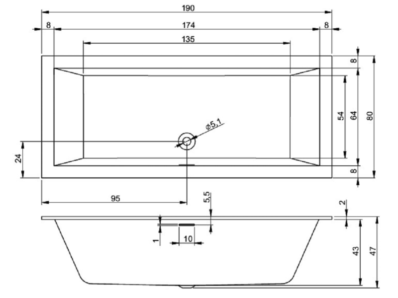 Купить Акриловая ванна Riho Rething Cubic 190 x 80 см, белая глянцевая, B108001005