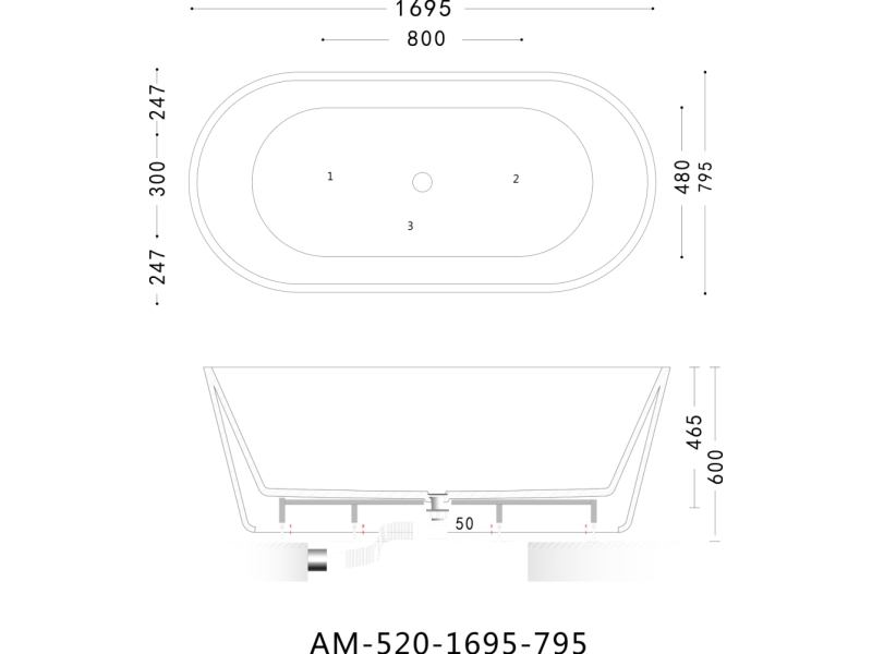 Купить Ванна акриловая Art&Max Platino AM-520-1695-795, 169 x 79.5 см, слив-перелив и донный клапан в комплекте, белый