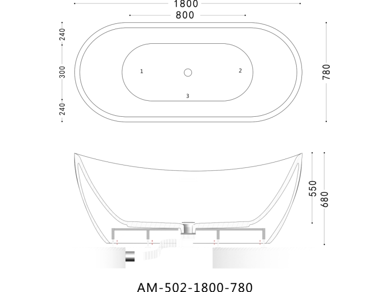 Купить Ванна акриловая Art&Max Rimini AM-502-1800-780, 180 x 78 см, слив-перелив и донный клапан в комплекте, белый