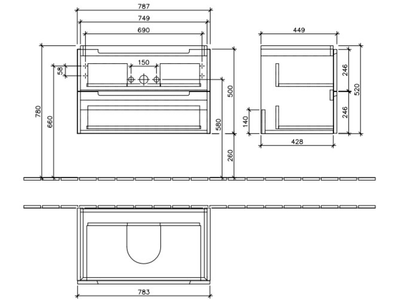 Купить Тумба под раковину Villeroy&Boch Subway 2.0, A696 00DH, белый глянцевый, 78,7*52*44,9 см