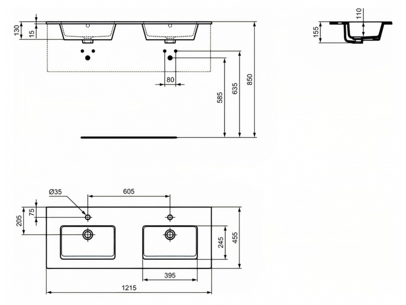 Купить Раковина двойная Ideal Standard Tempo Vanity 120 см, белый, E053401