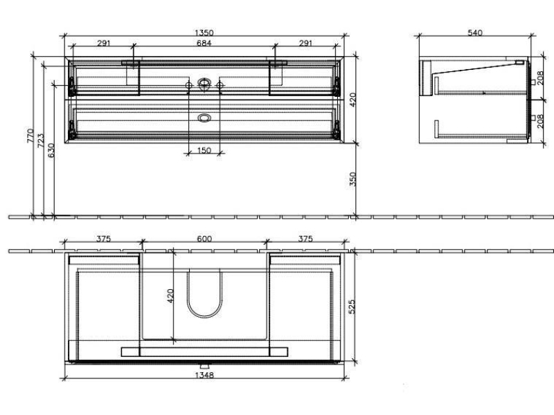 Купить Тумба Villeroy & Boch La Belle под раковину A58310DJ 135 x 54 x 42 см, подвесная, белый глянцевый