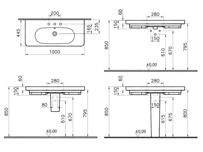 Купить Раковина Vitra Nest 5683B003-0033 100 см, подвесная, с 3 отверстиями, с переливом