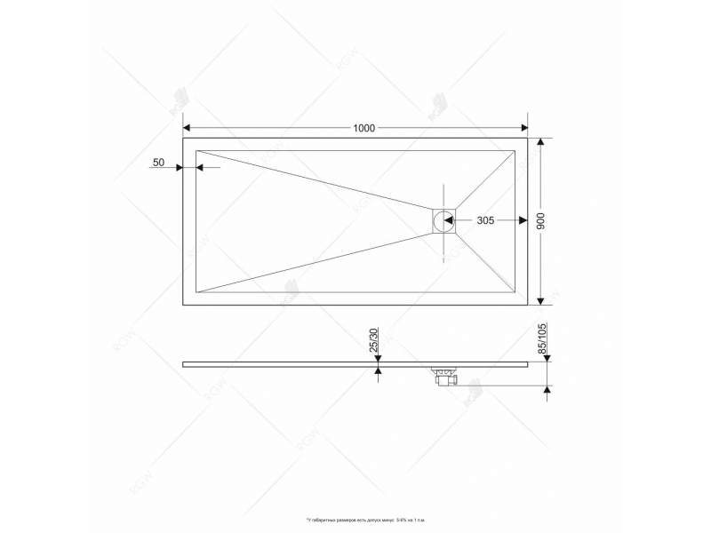 Купить Душевой поддон RGW ST-0109G 16152910-02 90 x 100 см, прямоугольный, цвет серый, из искусственного камня