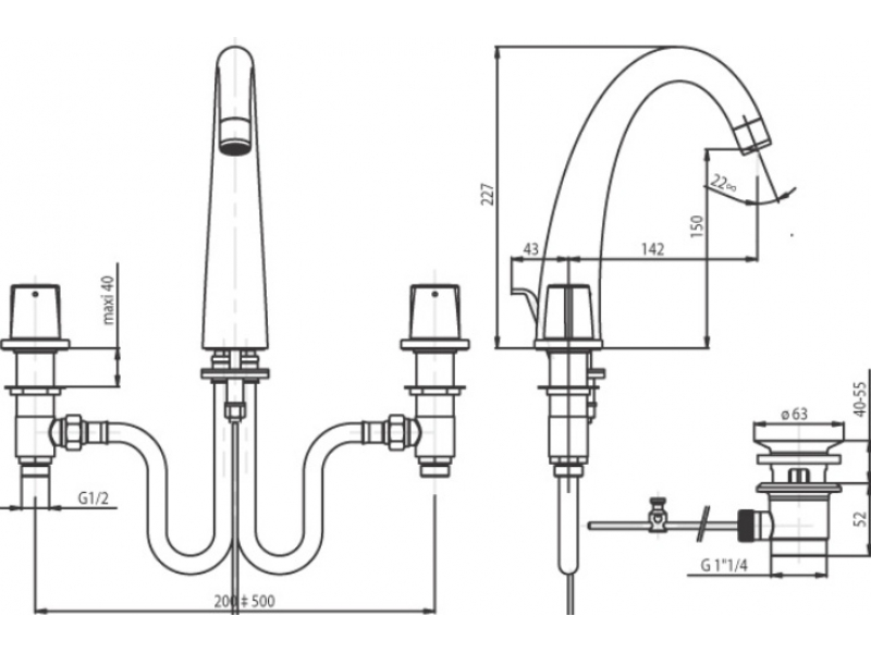 Купить Смеситель Jacob Delafon Elevation E18871 для раковины на 3 отверстия с донным клапаном