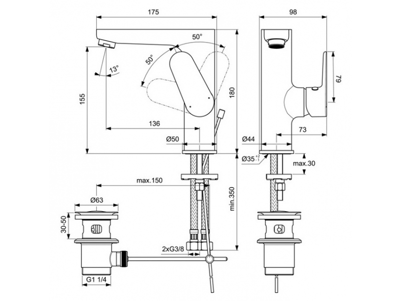 Купить Смеситель Ideal Standard Cerafine Model O для раковины, хром, BC497AA