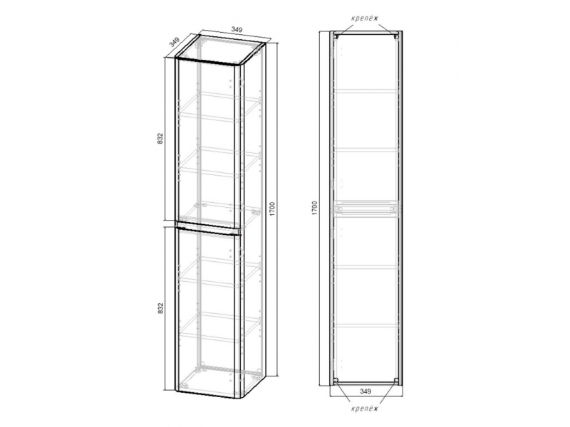 Купить Пенал Vincea Vico VSC-2V170BT 35 см, подвесной, серый