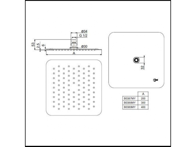 Купить Верхний душ Ideal Standard IdeaRain LUXE B0389MY, 40*40 см, 1 режим струи, без держателя