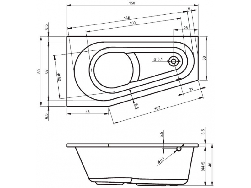 Купить Ванна гидромассажная Riho Delta 150 x 80 см, JOY, левая/правая