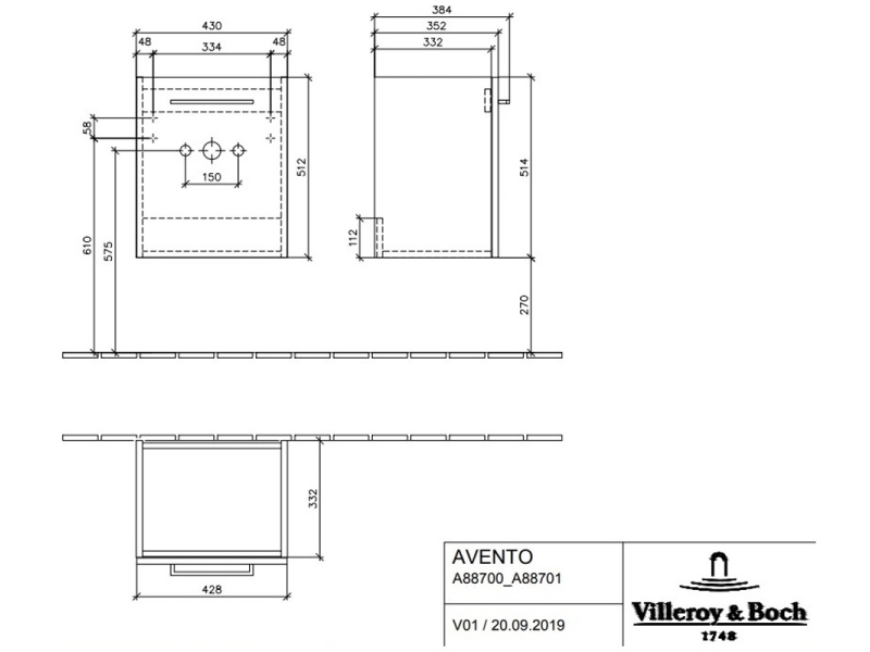 Купить Тумба Villeroy&Boch Avento A887 00B3, цвет Crystal Black