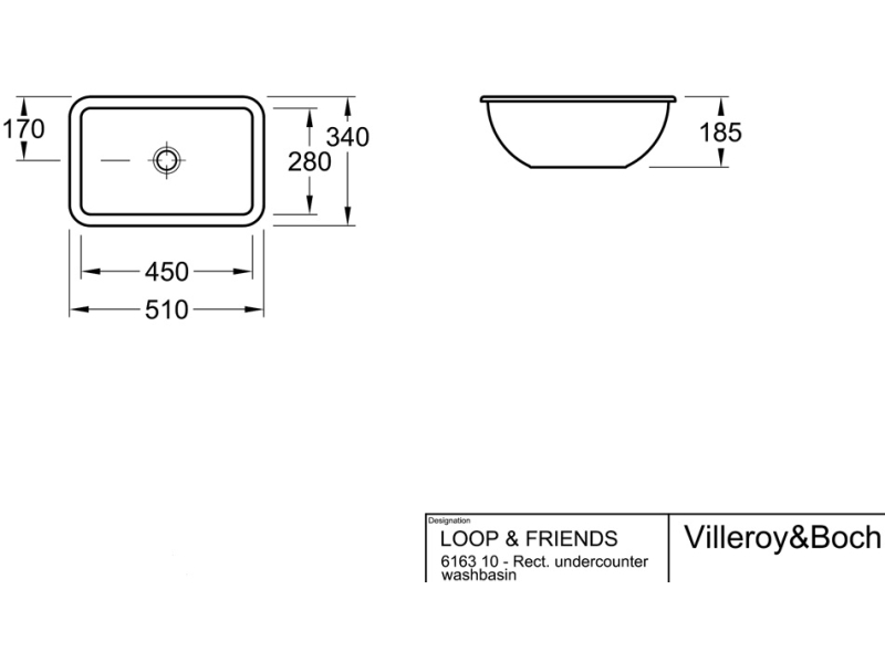 Купить Раковина Villeroy&Boch Loop&Friends, 51 х 34 см, встраиваемая снизу, альпиский белый, 616310,