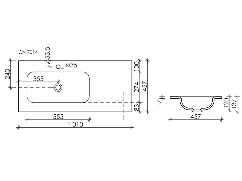 Купить Раковина Ceramica Nova Element встраиваемая, 101 х 45.7 см, левая, белый, CN7014