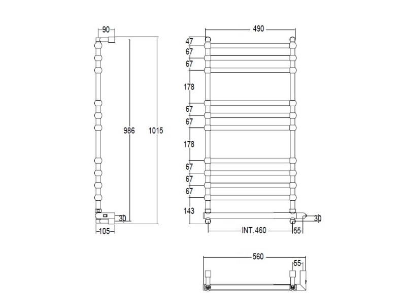 Купить Полотенцесушитель электрический Margaroli Sole 564/11 TS 56411TSOBNB Box, высота 101.5 см, ширина 56 см, старая бронза