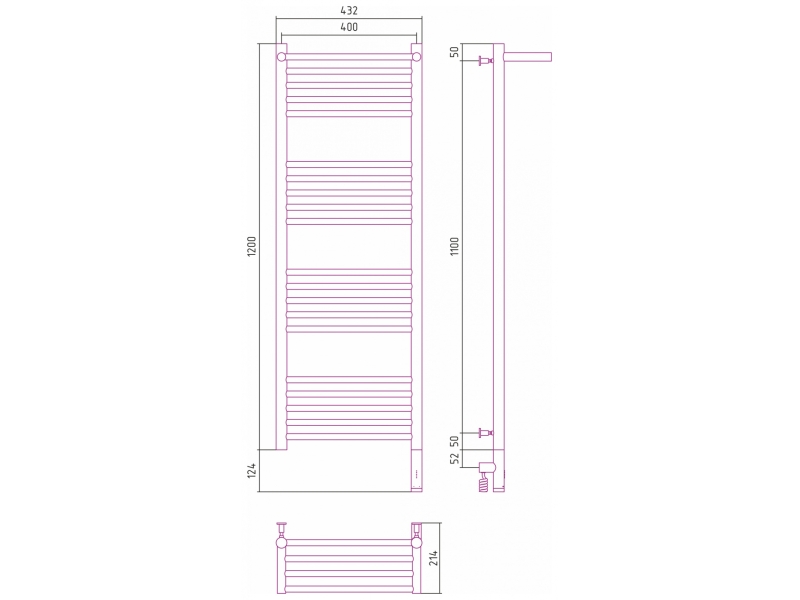 Купить Полотенцесушитель электрический Сунержа Богема 3.0 1200 x 400 с полкой, ширина 43.2 см, высота 132.4 см, сатин, L/R