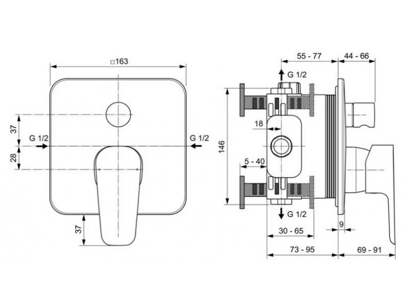 Купить Смеситель Ideal Standard Cerafine Model D встраиваемый для ванны и душа, хром, A7348AA