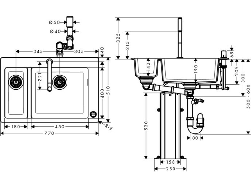 Купить Кухонная мойка с встроенным смесителем Hansgrohe C51-F635-09 77x51 43220000