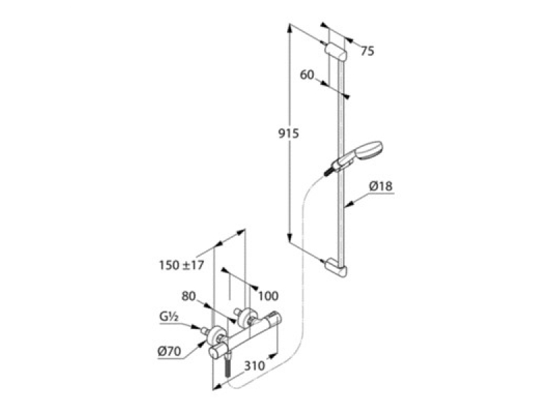 Купить Душевая система Kludi Logo Duo Shower 6857705-00 с термостатом, штанга 90 см