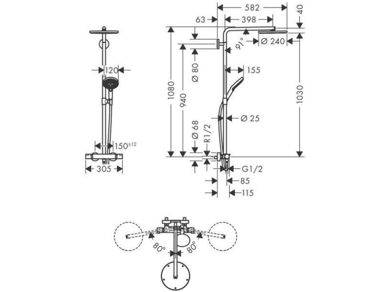 Купить Душевая система Hansgrohe Raindance Select S Showerpipe 240 1jet P 27633670