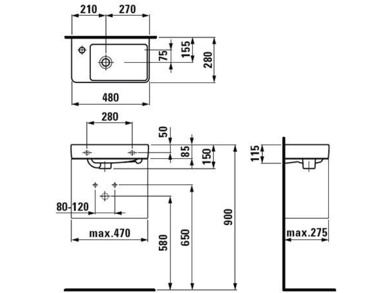 Купить Раковина подвесная Laufen Pro 48x28 (левая) 8.1595.5.000.104.1