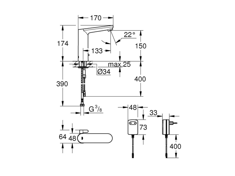 Купить 36421000 Eurosmart Cosmopolitan E инфракрасный смеситель для раковины, 230V, L-размер, хром