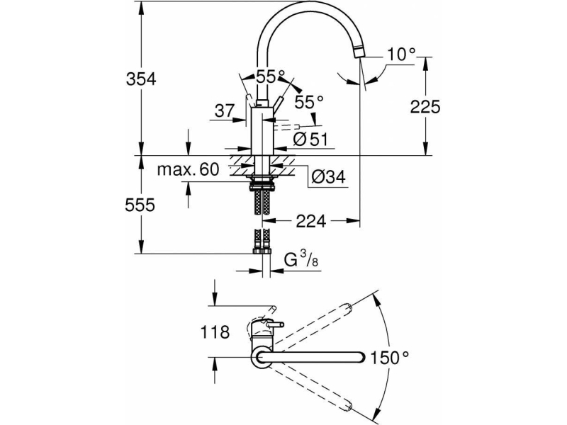 Купить Смеситель для кухни с высоким изливом Grohe Concetto New 32661DC3 суперсталь